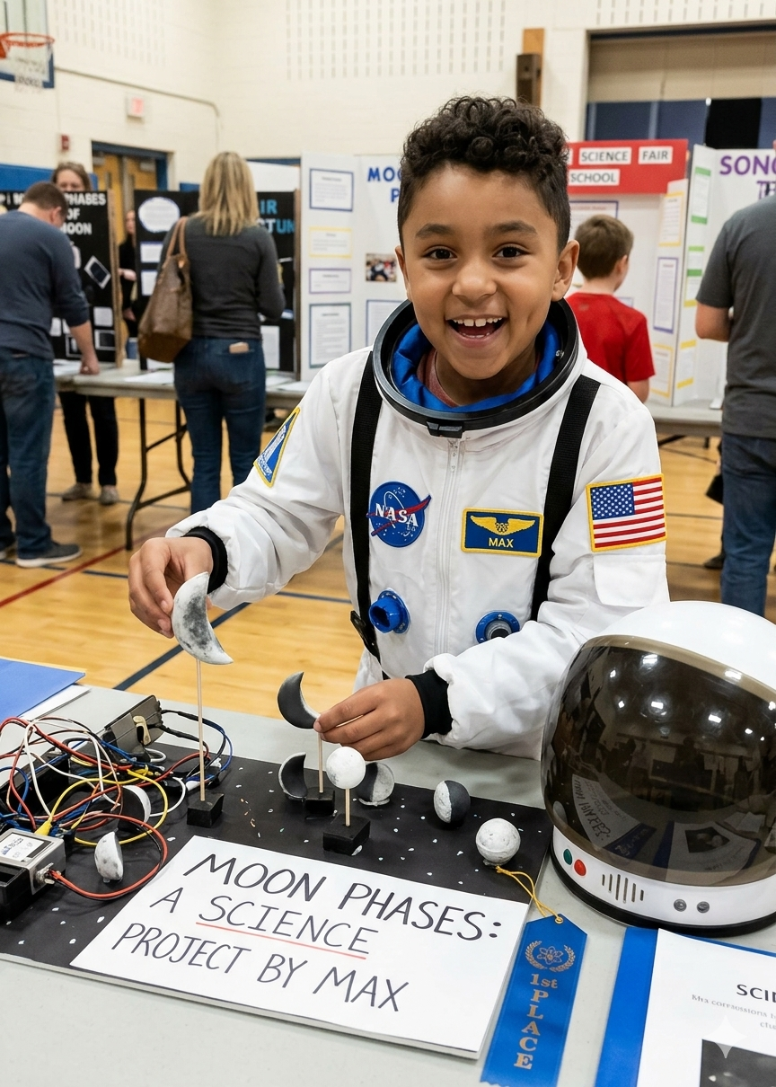 Max in his NASA astronaut suit at the science fair